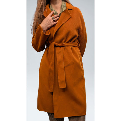 Burnt Orange Cashmere Wool Wrap Coat Double-Faced NWT