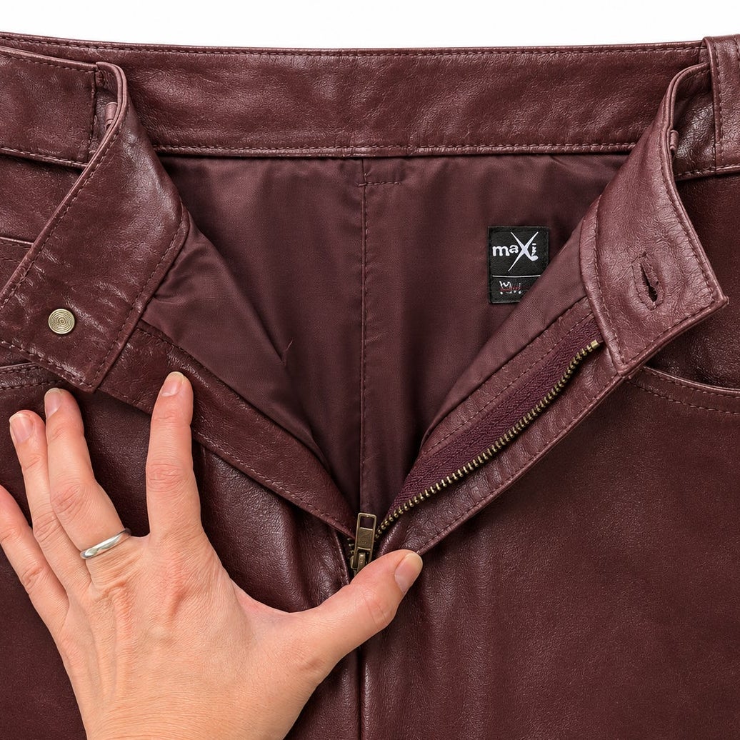 Wilsons Maxima Burgundy Genuine Leather Pants Bootcut 5 Pocket Size 12 NWT