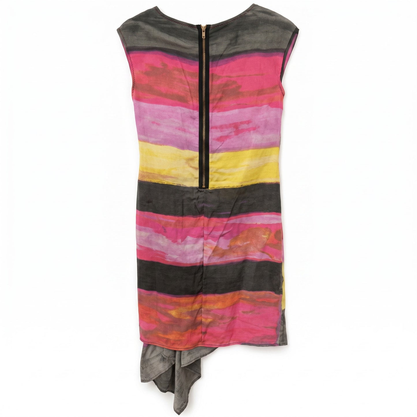 100% Silk Rachel Rachel Roy Asymmetric Abstract Watercolor Silk Dress | Size S