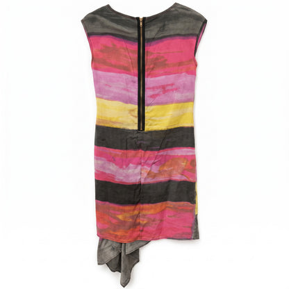 100% Silk Rachel Rachel Roy Asymmetric Abstract Watercolor Silk Dress | Size S