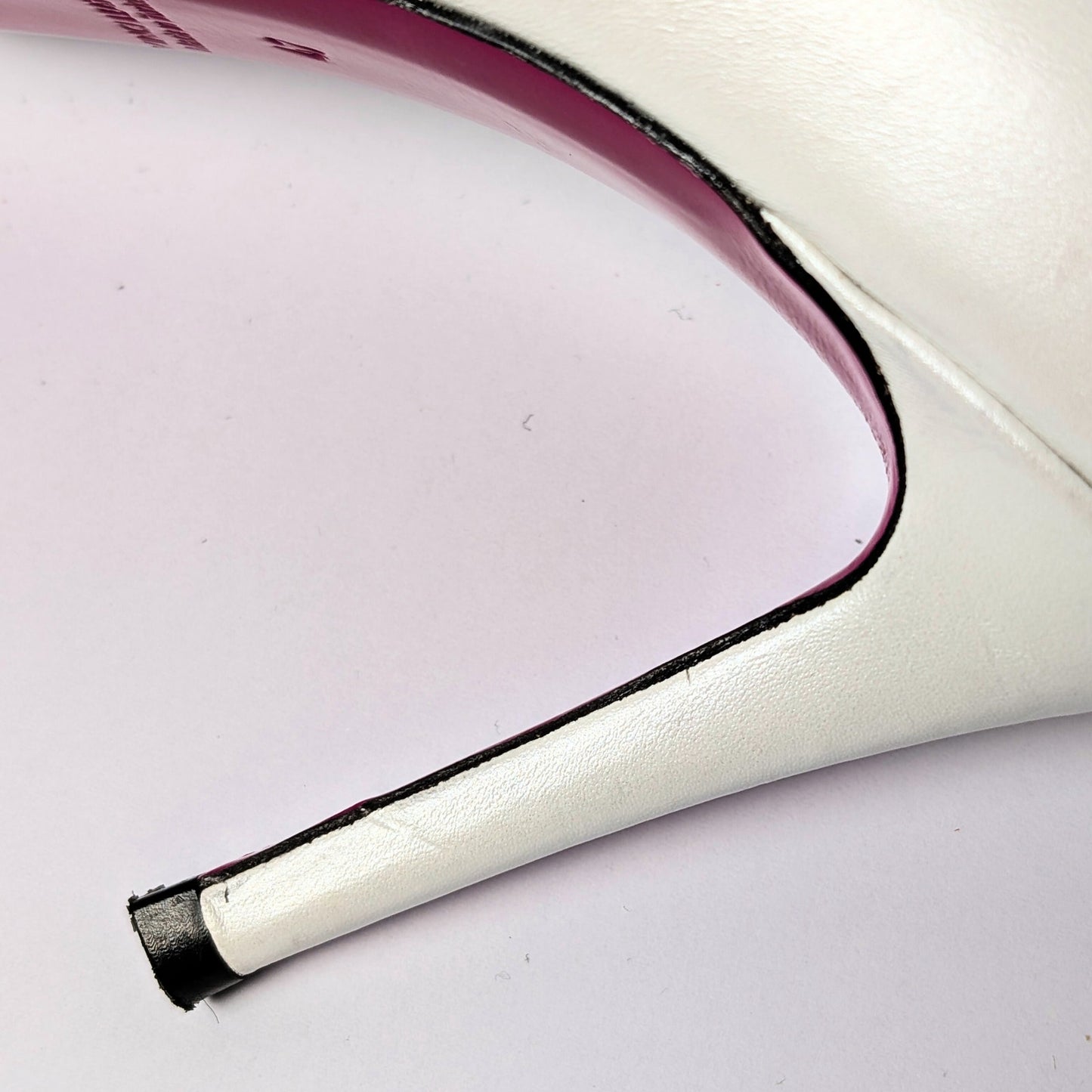 Vinci White Pearly Stiletto Heels with Fuchsia Sole Size 42