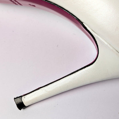 Vinci White Pearly Stiletto Heels with Fuchsia Sole Size 42