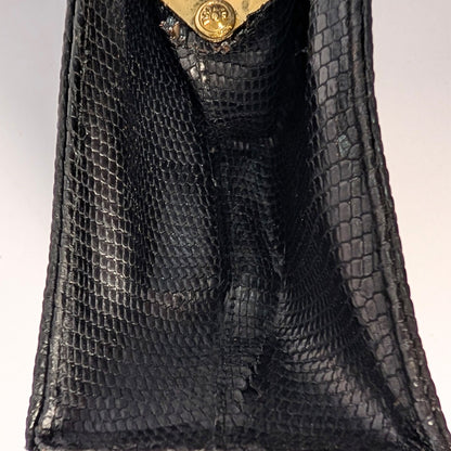 100%  Genuine Lizard Skin Bellestone Vintage Handbag Black Leather Top Handle Purse Upgraded Crossbody