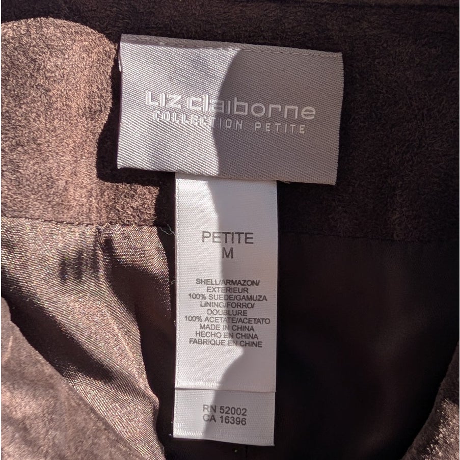 Liz Claiborne Collection Petite Brown Suede Shirt Jacket Snap Pockets PM NWT