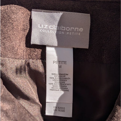 Liz Claiborne Collection Petite Brown Suede Shirt Jacket Snap Pockets PM NWT