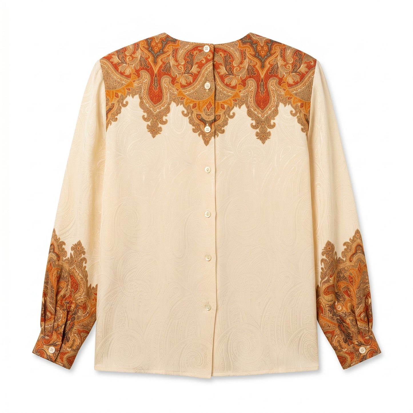 100% Silk Liz Claiborne Collection Cream Paisley Border Print Blouse