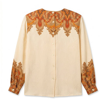 100% Silk Liz Claiborne Collection Cream Paisley Border Print Blouse