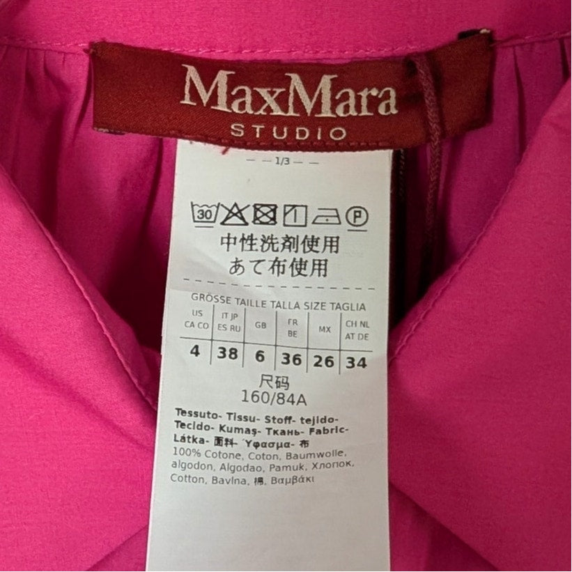 100% Cotton NWT Max Mara Studio Hot Pink Fuchsia Sleeveless A-Line Midi Dress | ADEPTO SS24
