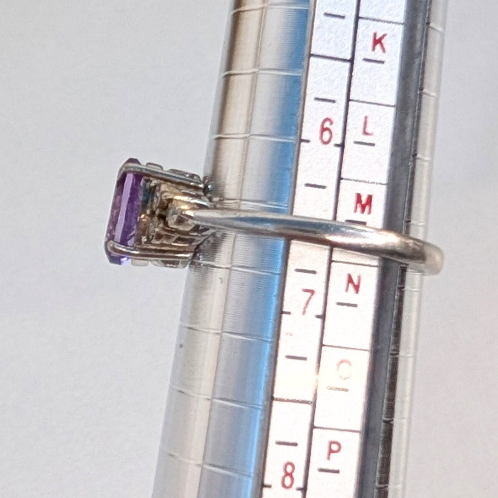 Vintage 925 Sterling Silver Amethyst & Diamond Ring Size 6.75