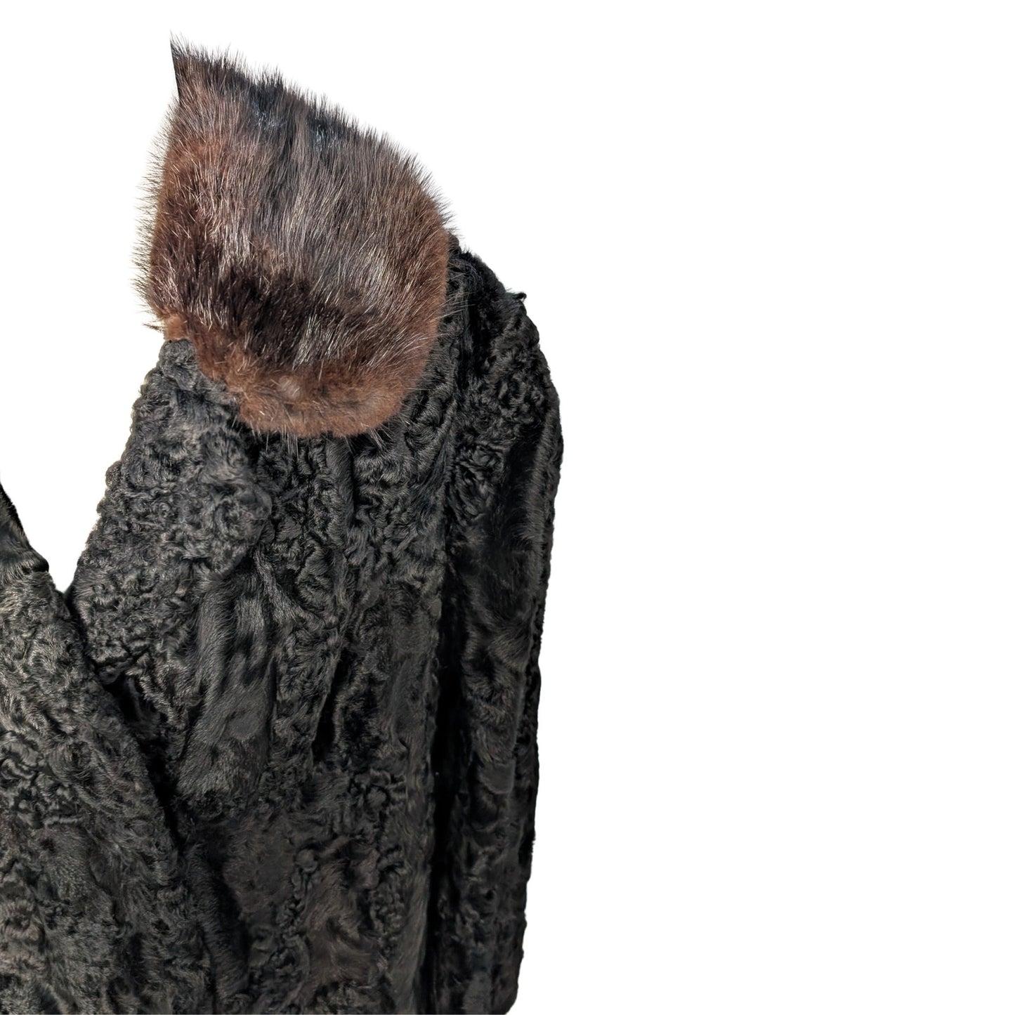 Vintage Persian Lamb Fur Coat with Brown Mink Collar