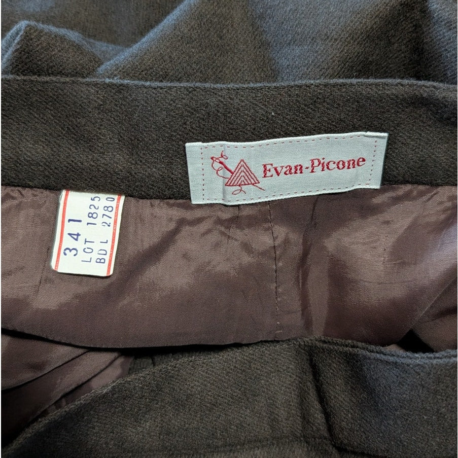 100% Wool Vintage Evan-Picone Brown Button Front A-Line Skirt