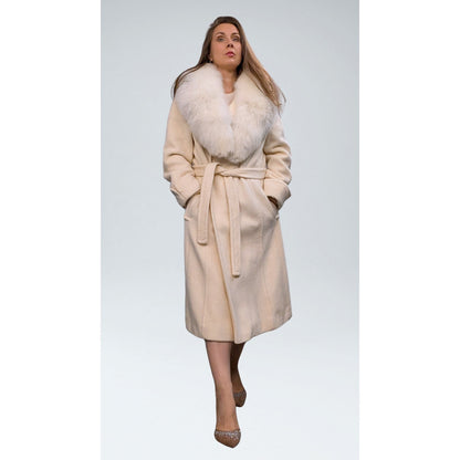 Vintage Windermere Cream Wool A-Line Coat with Detachable Fox Fur Collar