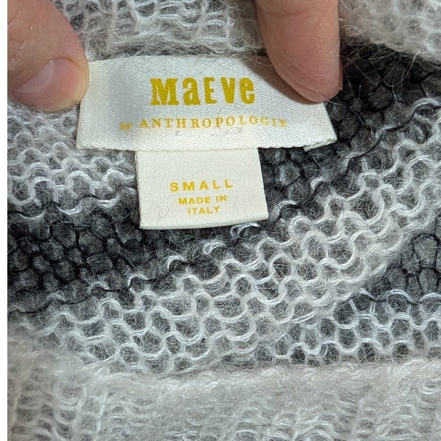 Maeve Anthropologie Black and White Striped Open Knit Wool Blend Sweater, Size S