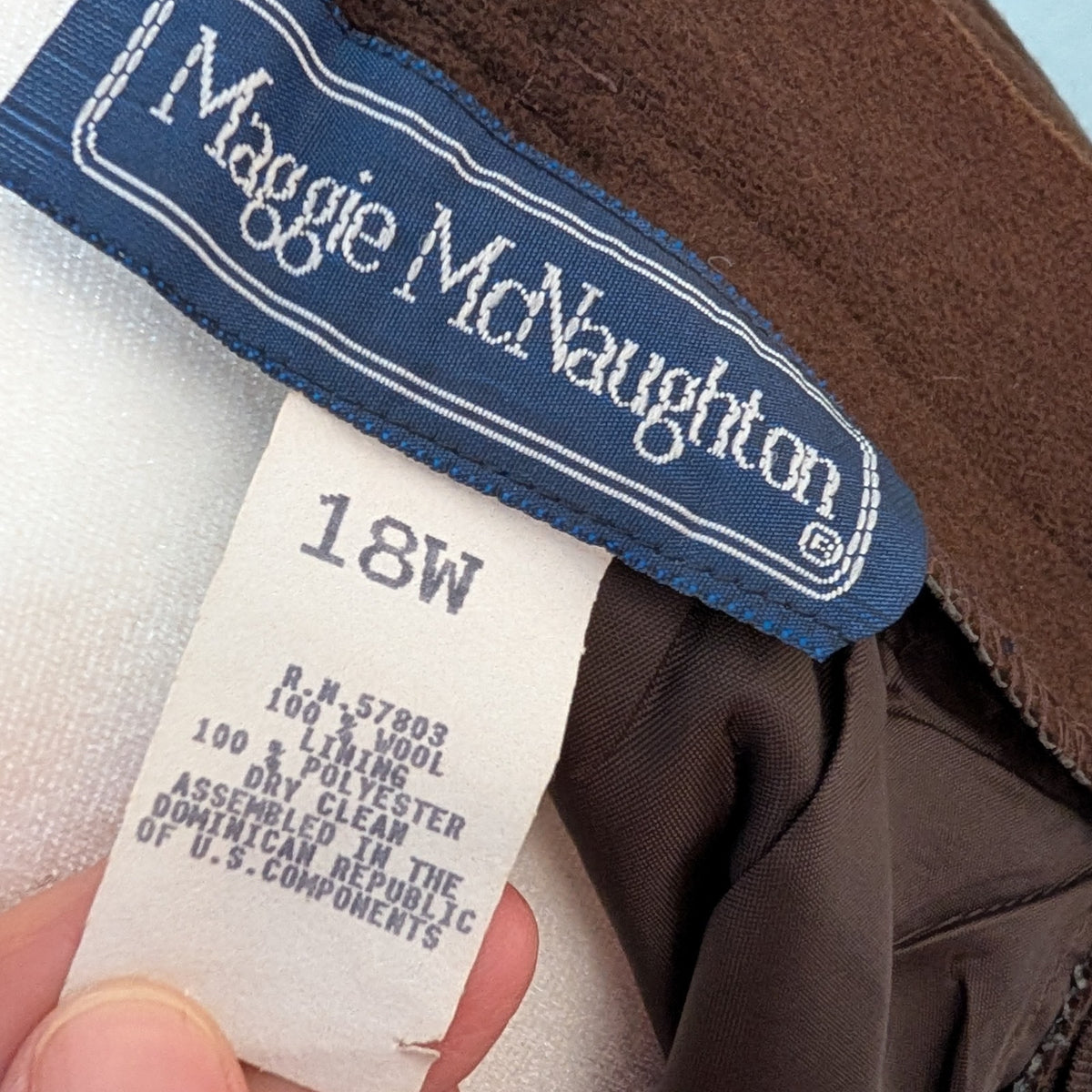100% Wool Maggie McNaughton Brown Wool Blazer Skirt Suit 18W