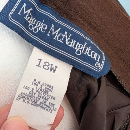 100% Wool Maggie McNaughton Brown Wool Blazer Skirt Suit 18W