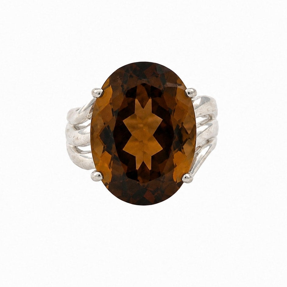 Vintage 925 Sterling Silver Whiskey Citrine Ring Size 5.5 Oval Statement Ring