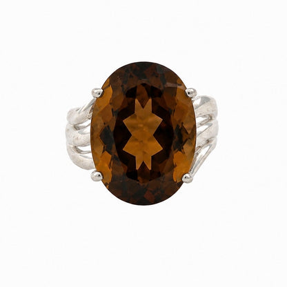 Vintage 925 Sterling Silver Whiskey Citrine Ring Size 5.5 Oval Statement Ring