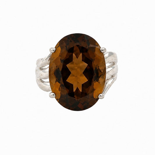 Vintage 925 Sterling Silver Whiskey Citrine Ring Size 5.5 Oval Statement Ring