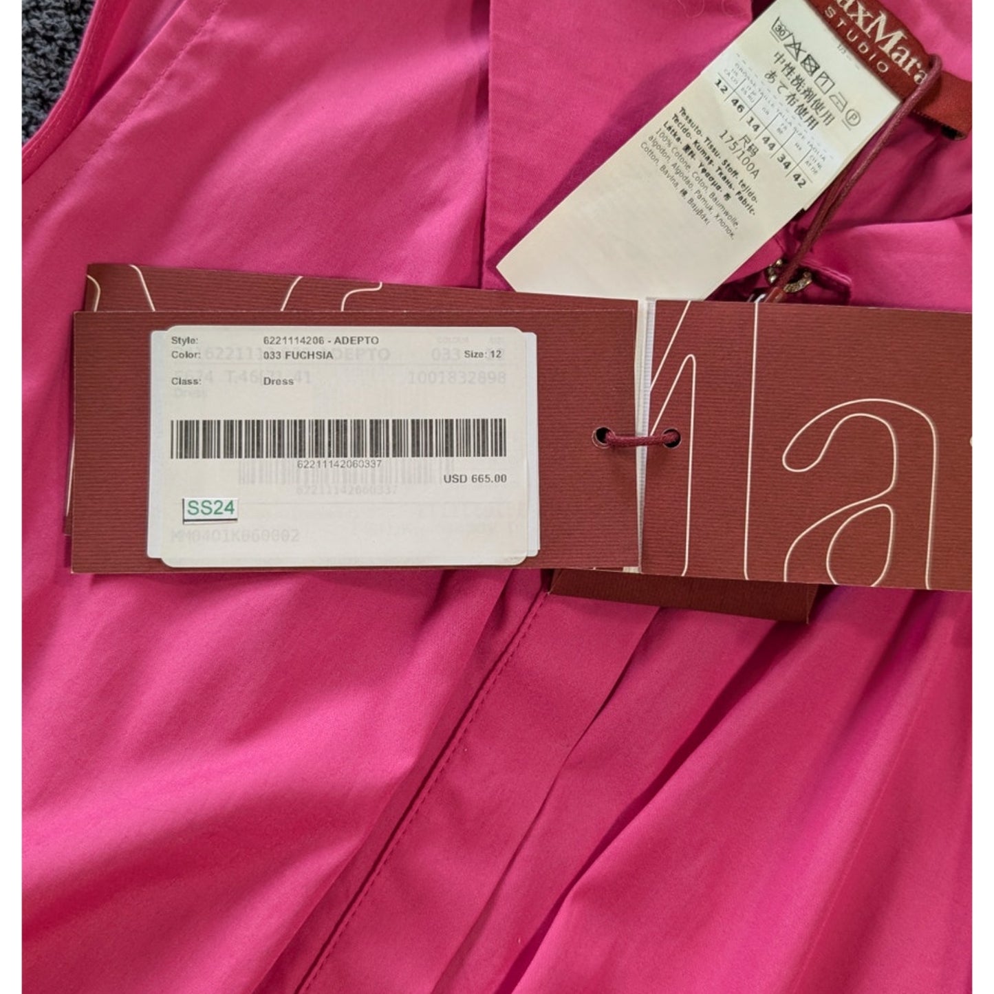 100% Cotton NWT Max Mara Studio Hot Pink Fuchsia Sleeveless A-Line Midi Dress | ADEPTO SS24