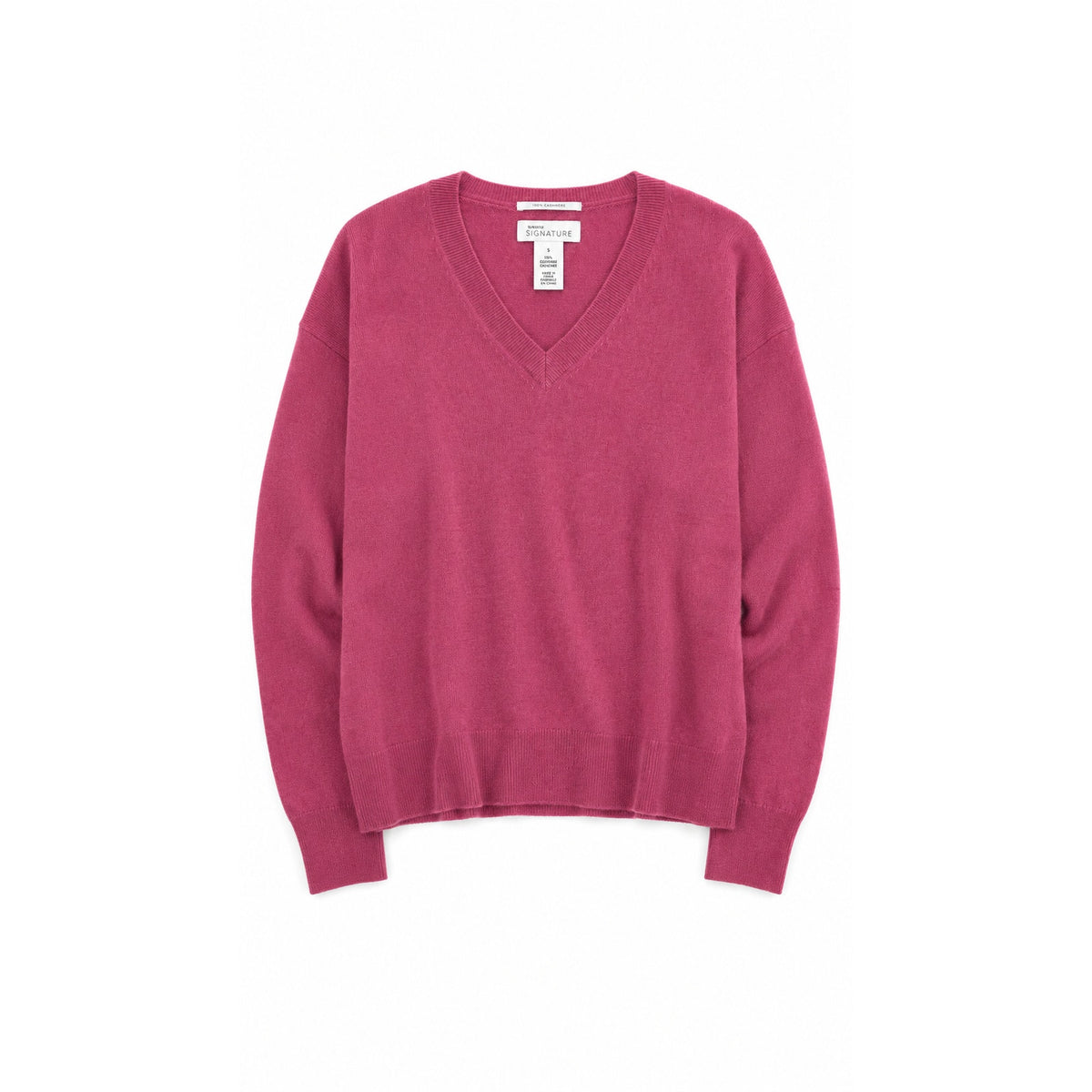 Nordstrom Signature 100% Cashmere V-Neck Sweater, Pink, Size S