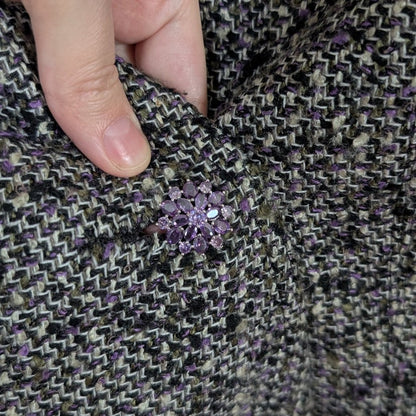 Tweed Gray and Purple Fitted Blazer with Crystal Buttons