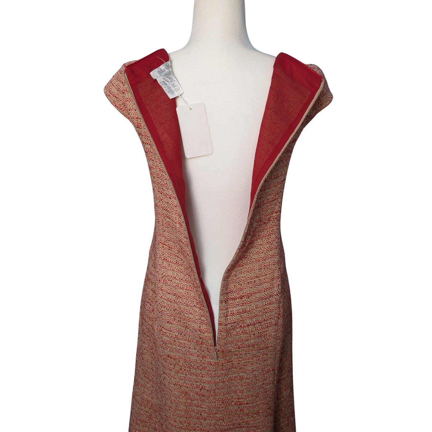 Max Mara Italian Tweed A-Line Dress Tan Terracotta Metallic Thread