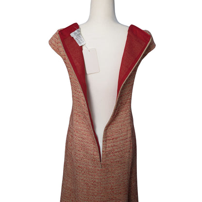 Max Mara Italian Tweed A-Line Dress Tan Terracotta Metallic Thread