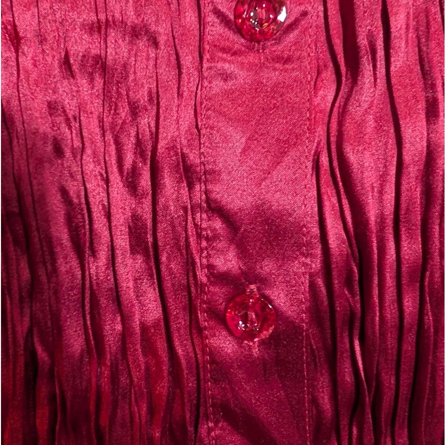 NWT 100% Silk Apt. 9 M Burgundy Wine Crinkle Satin Button-Front Blouse