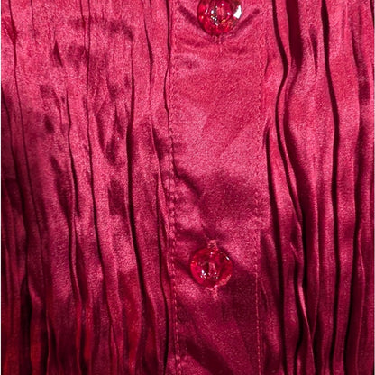 NWT 100% Silk Apt. 9 M Burgundy Wine Crinkle Satin Button-Front Blouse