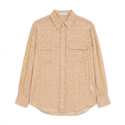 100% Silk Equipment Femme “Savannah” Silk Blouse Neutral Textured Print