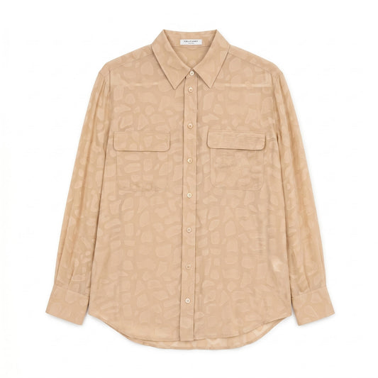 100% Silk Neutral Textured Print Blouse Equipment Femme Savannah | S, M