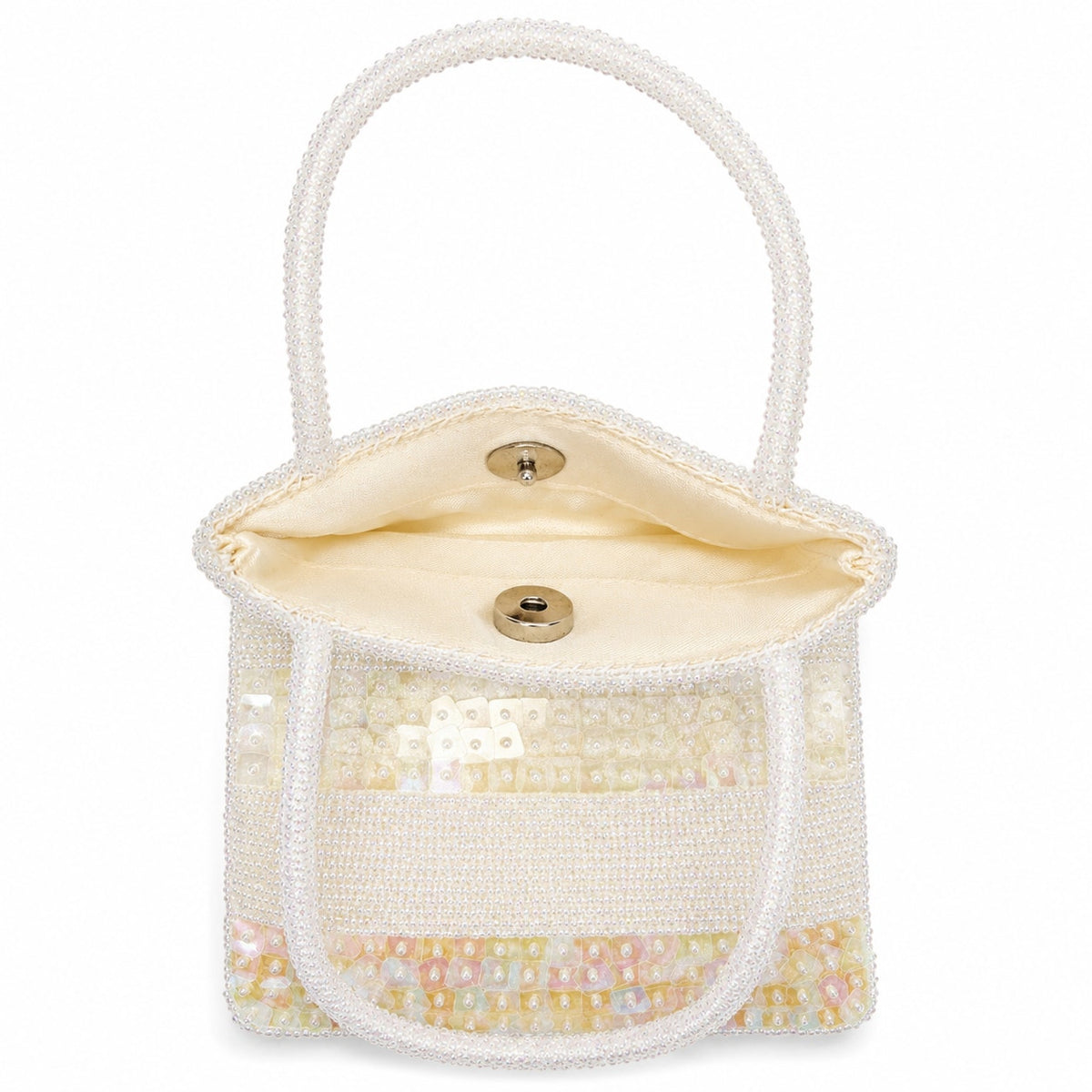 Vintage White Beaded Mini Evening Bag Pearl Sequin Bridal Handbag Top Handle