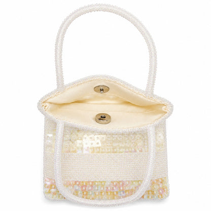 Vintage White Beaded Mini Evening Bag Pearl Sequin Bridal Handbag Top Handle