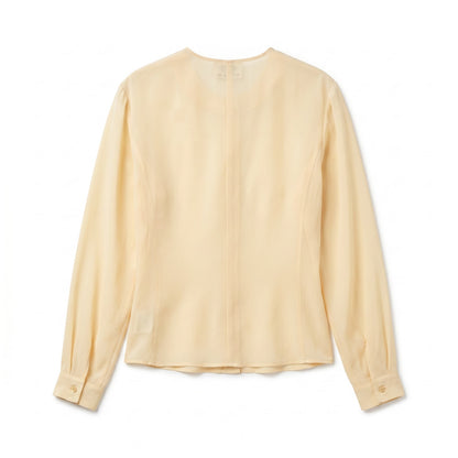 100% Barrie Pace Butter Yellow Button Front Blouse Size 4/6