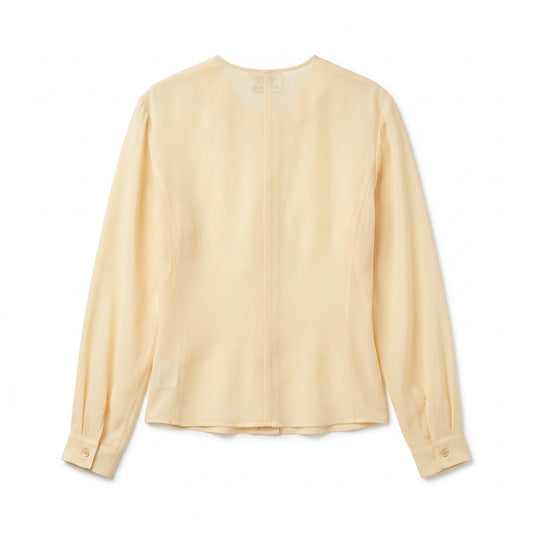 100% Silk Butter Yellow Button-Front Blouse Barrie Pace | Size 4/6
