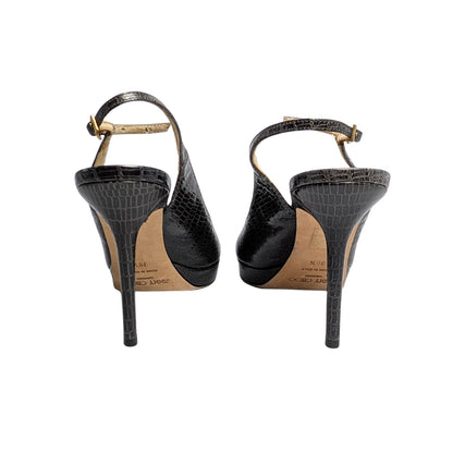 Jimmy Choo Snake Print Leather Slingback Heels Peep Toe
