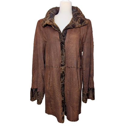 Auburn Brown Lamb Shearling Reversible Jacket Genuine Fur & Leather