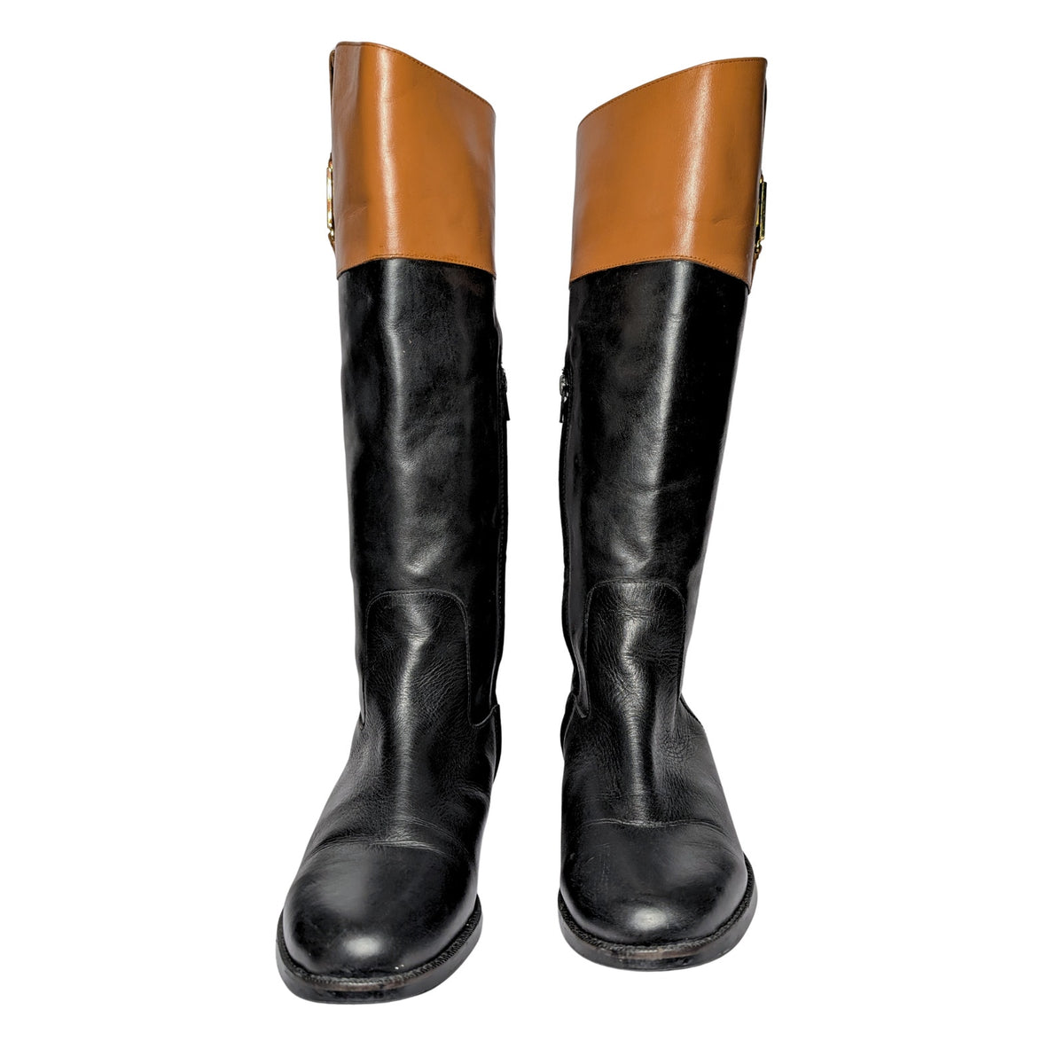 Ralph Lauren Two-Tone Leather Knee-High Riding Boots – Size 8.5