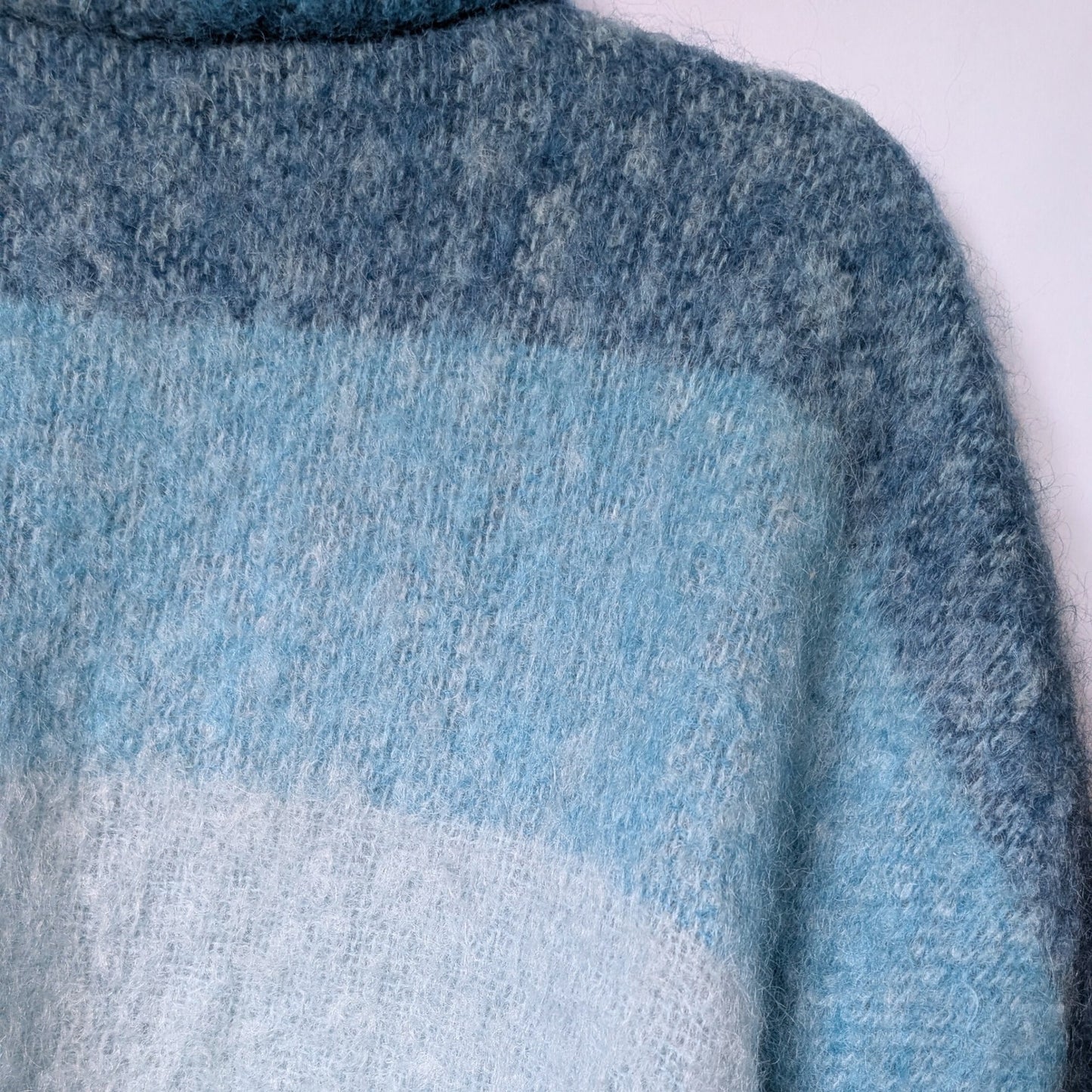 Vintage Donegal Design Mohair Wool Cape Blue Ombre Ruana with Scarf