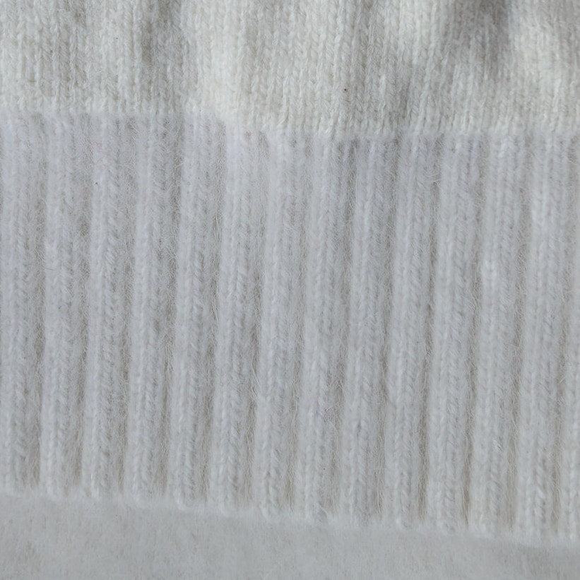 White Fuzzy Wool Angora Feel Mock Neck Sweater, Double Layer Knit, Size M