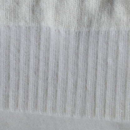 White Fuzzy Wool Angora Feel Mock Neck Sweater, Double Layer Knit, Size M