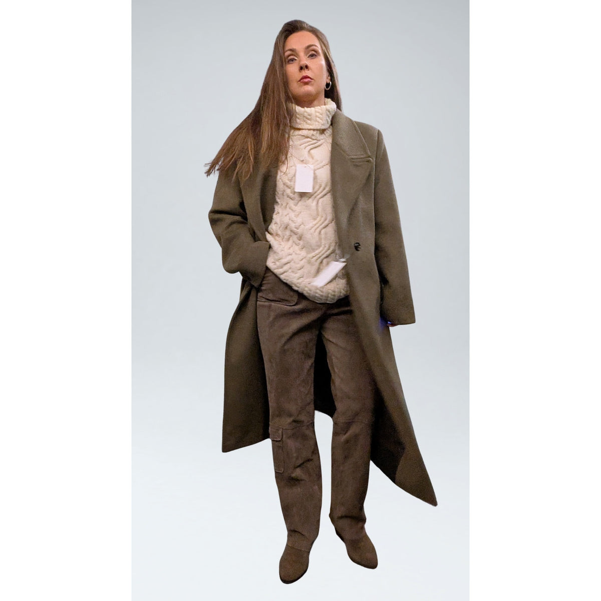 Mango Olive Green Wool Blend Double-Breasted Coat - 2XL