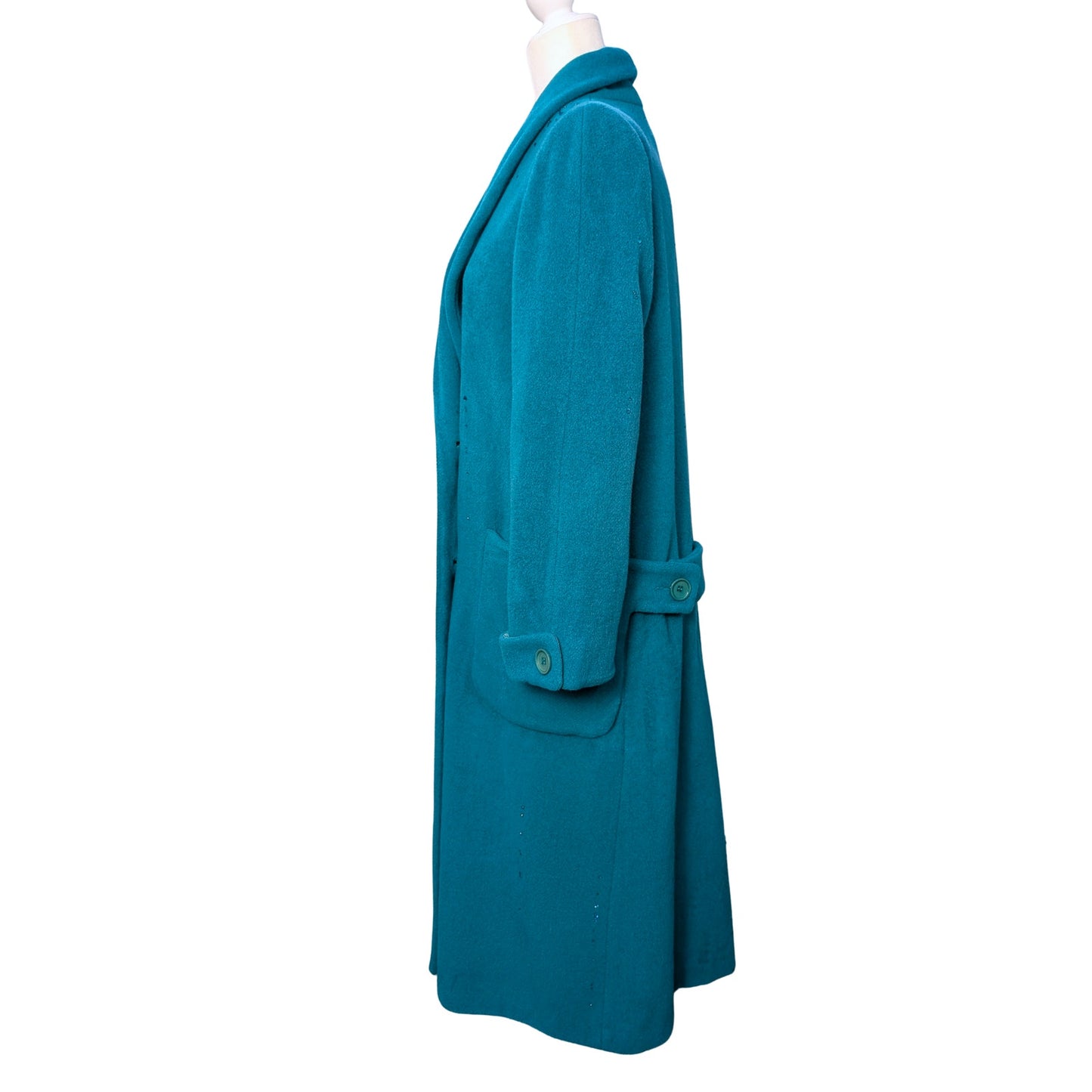 Vintage Teal Wool Double-Breasted Coat with Austrian Crystal Detail