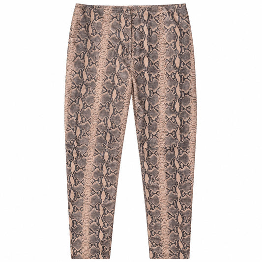 Snakeskin Print Genuine Leather Pants Beige Brown Python Straight Leg Size 14