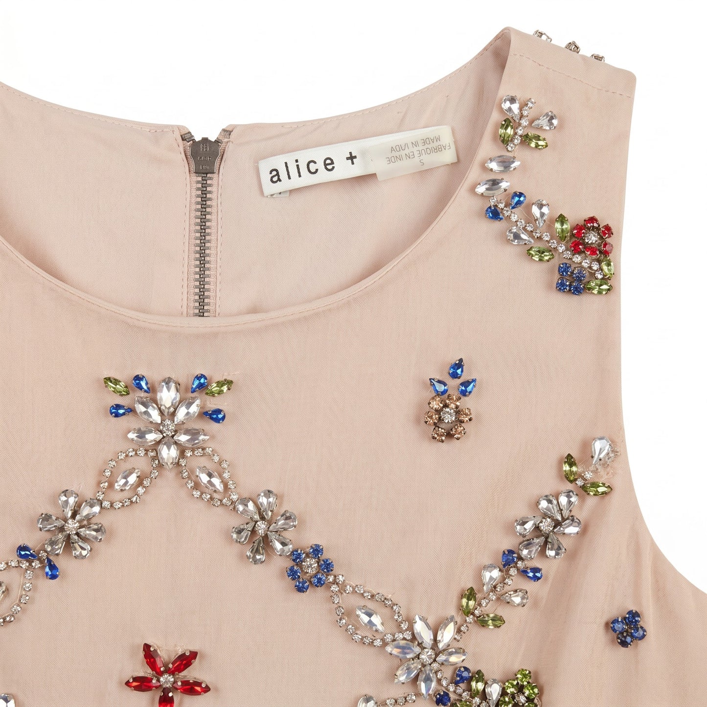 100% silk Jeweled Beaded Nude Crop Top | Multicolor Rhinestone Embellishment