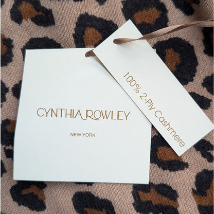 Cynthia Rowley 100% 2-Ply Cashmere Leopard Print Crew Neck Sweater, Size S