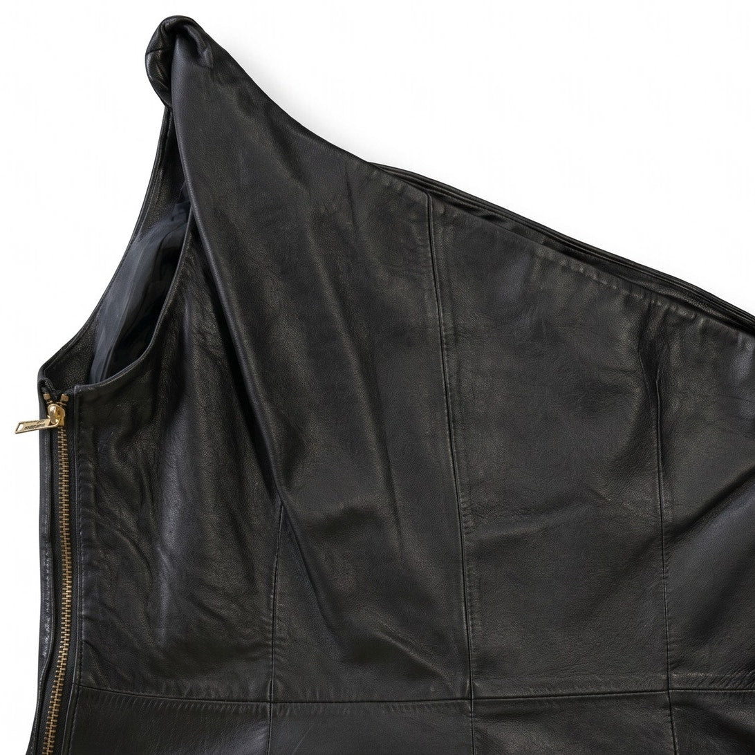 100% Genuine Leather Michael Kors Black One-Shoulder Black Mini Dress