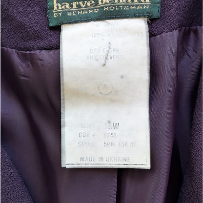 Vintage Harve Benard Plum Purple Wool Double Breasted Long Blazer Coat 18W