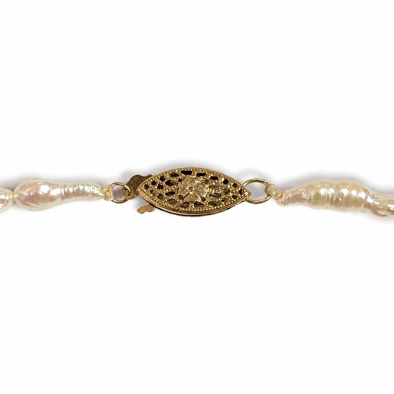 24" Baroque Pearl Necklace White Freshwater Pearls Gold Tone Accents