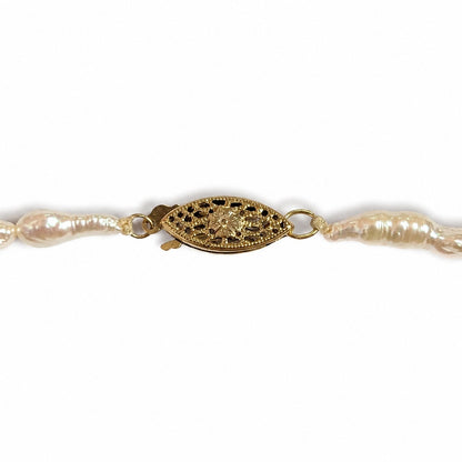 24" Baroque Pearl Necklace White Freshwater Pearls Gold Tone Accents